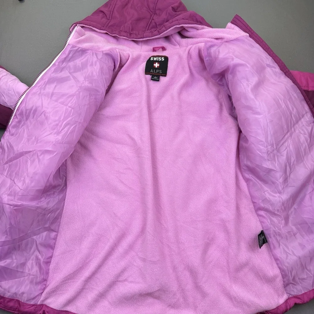 Swiss Alps Girls Puffer Multi Pink Jacket Size 14 - L Hooded Full Zip‎ Pockets